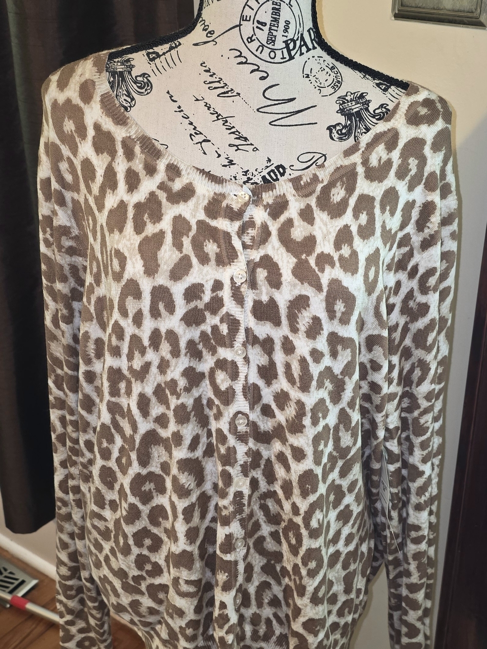 George Cream & Brown Leopard Print Lightweight Cardigan XXL NWT